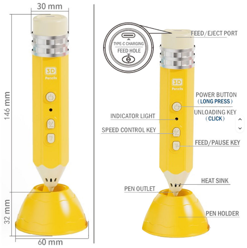 3D Printing Pen for Kids – Low-Temperature Safe No-Burn Tip, Art Drawing & DIY Craft Pen Set with Filaments