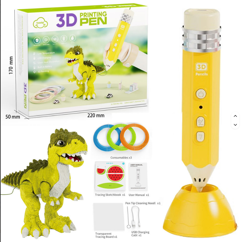 3D Printing Pen for Kids – Low-Temperature Safe No-Burn Tip, Art Drawing & DIY Craft Pen Set with Filaments